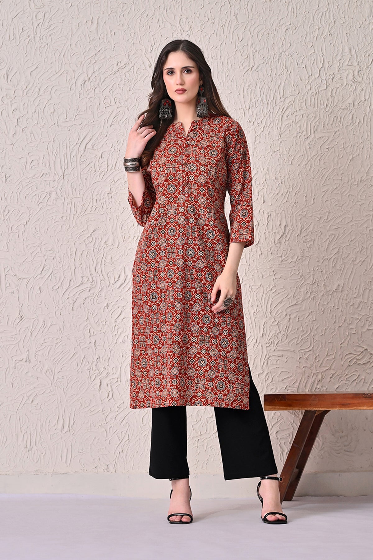 Rust Printed Kurta