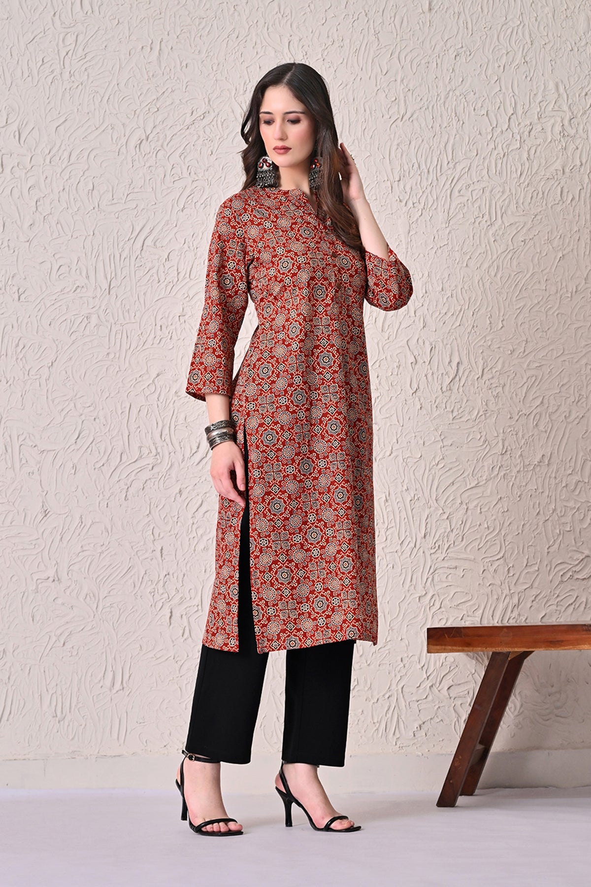 Rust Printed Kurta
