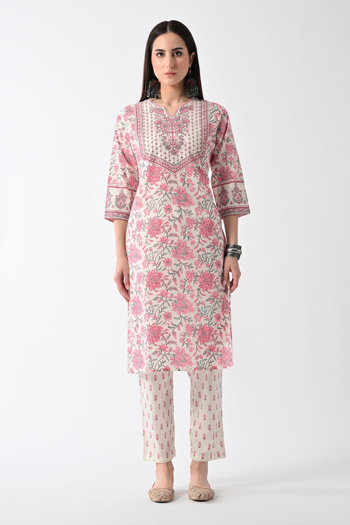 Cream Printed Kurta 2 Pcs Set