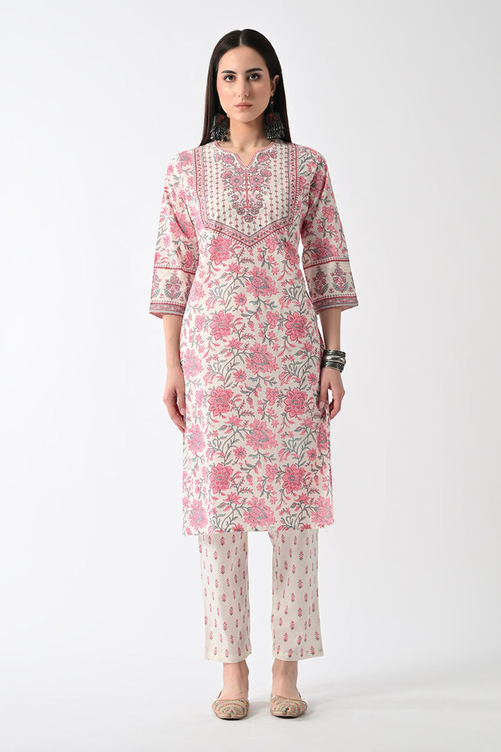 Cream Printed Kurta Set (2 Piece)