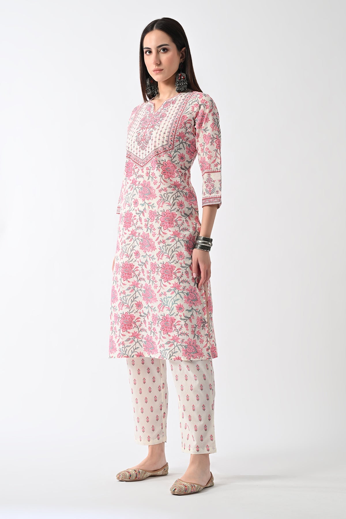 Cream Printed Kurta 2 Pcs Set