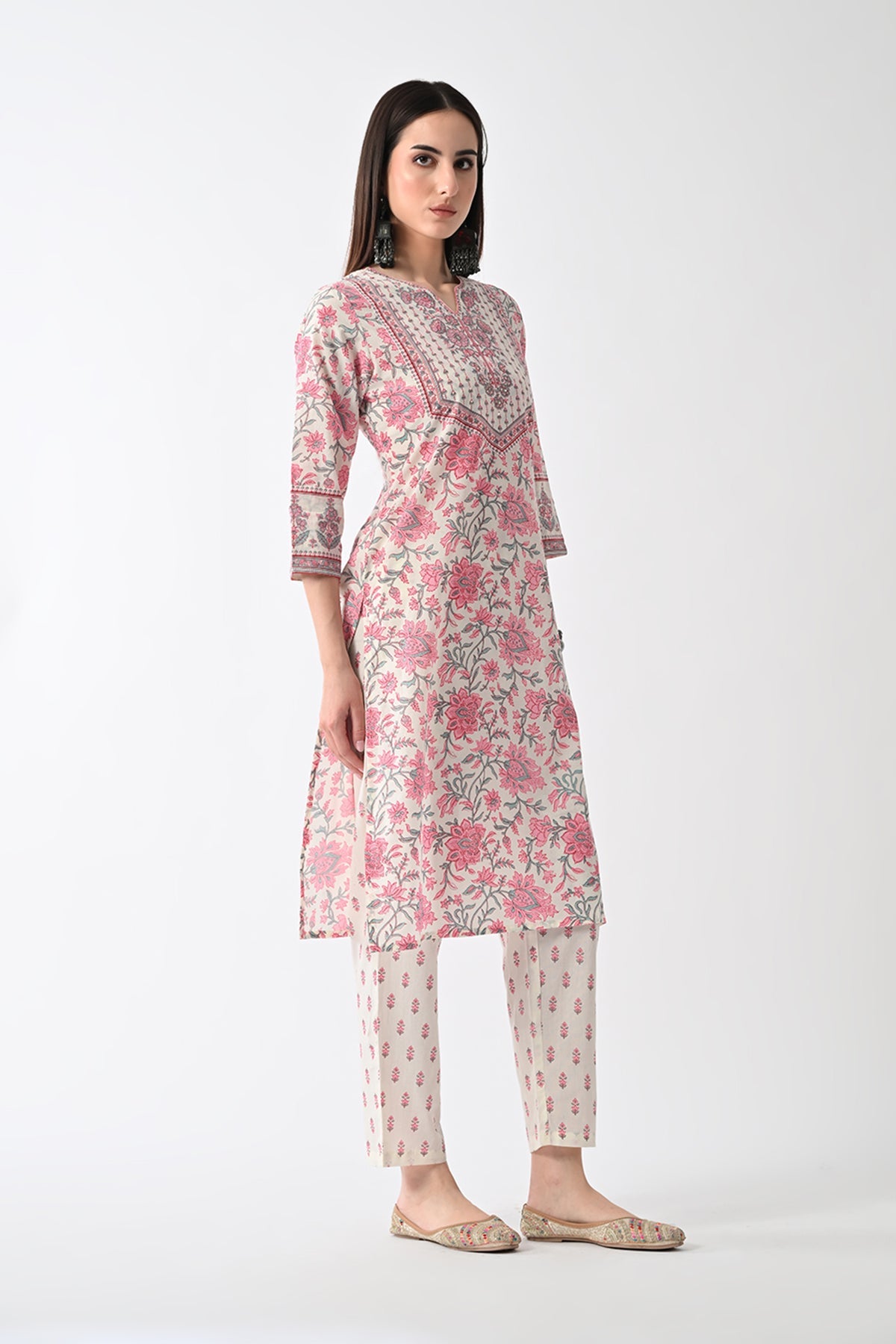 Cream Printed Kurta 2 Pcs Set