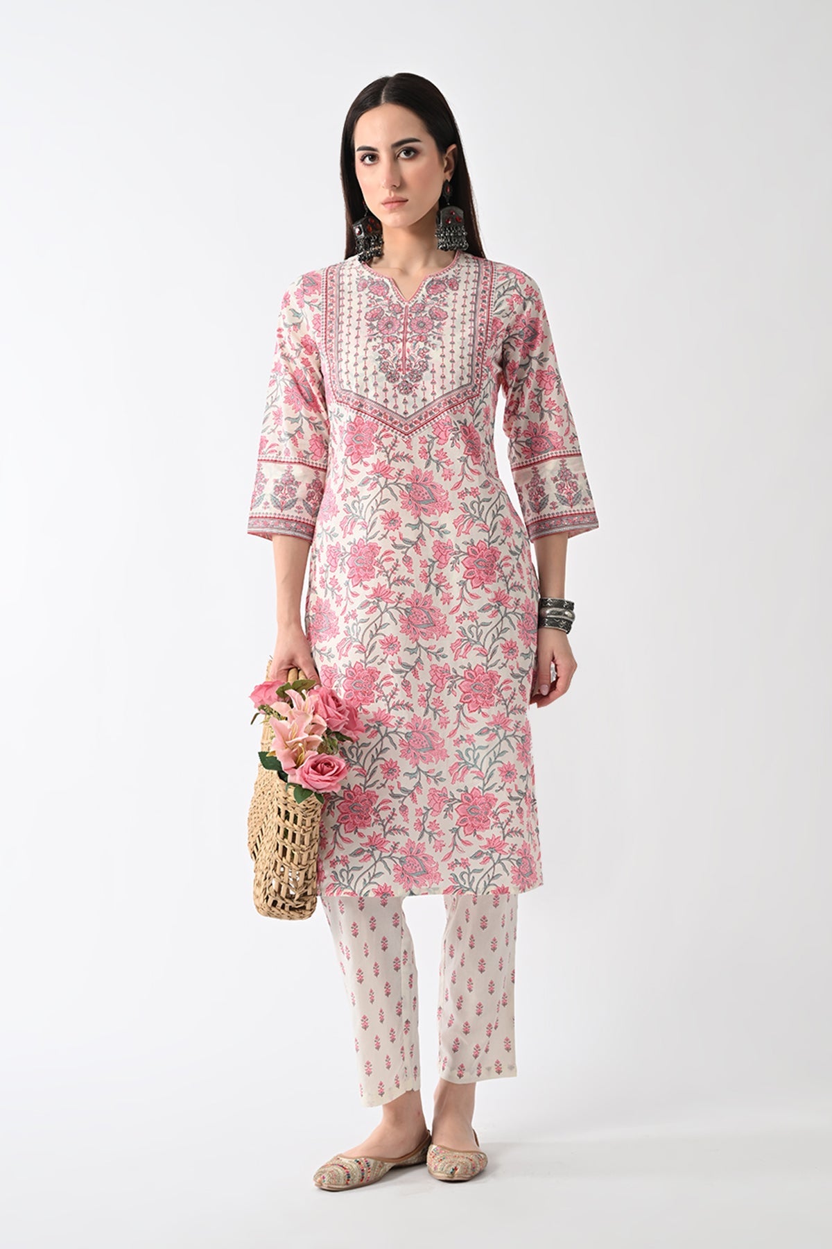Cream Printed Kurta 2 Pcs Set