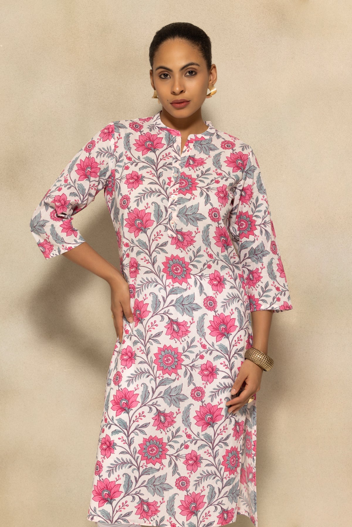 Light Pink Floral Printed Kurta