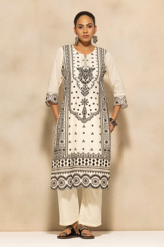 Cream Embroidered Kurta 3 Pcs Set
