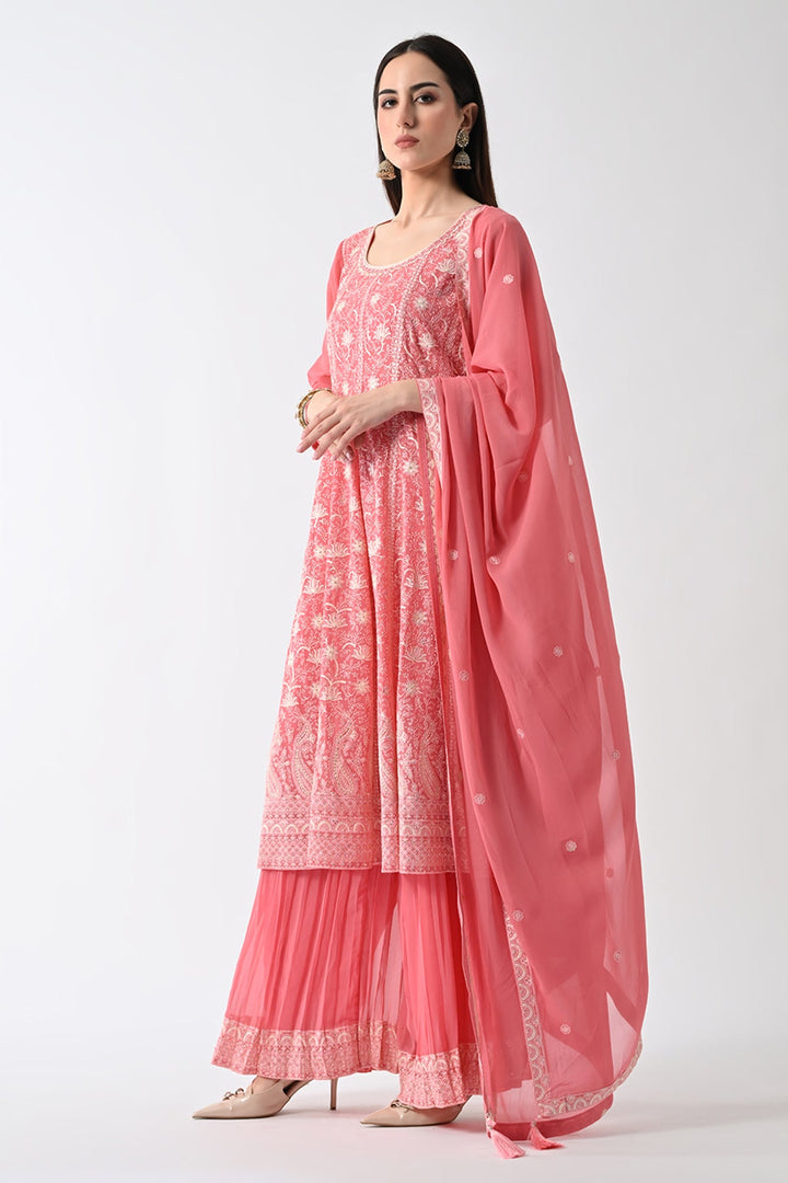 Peach Embroidered Kurta Set (3 Piece)