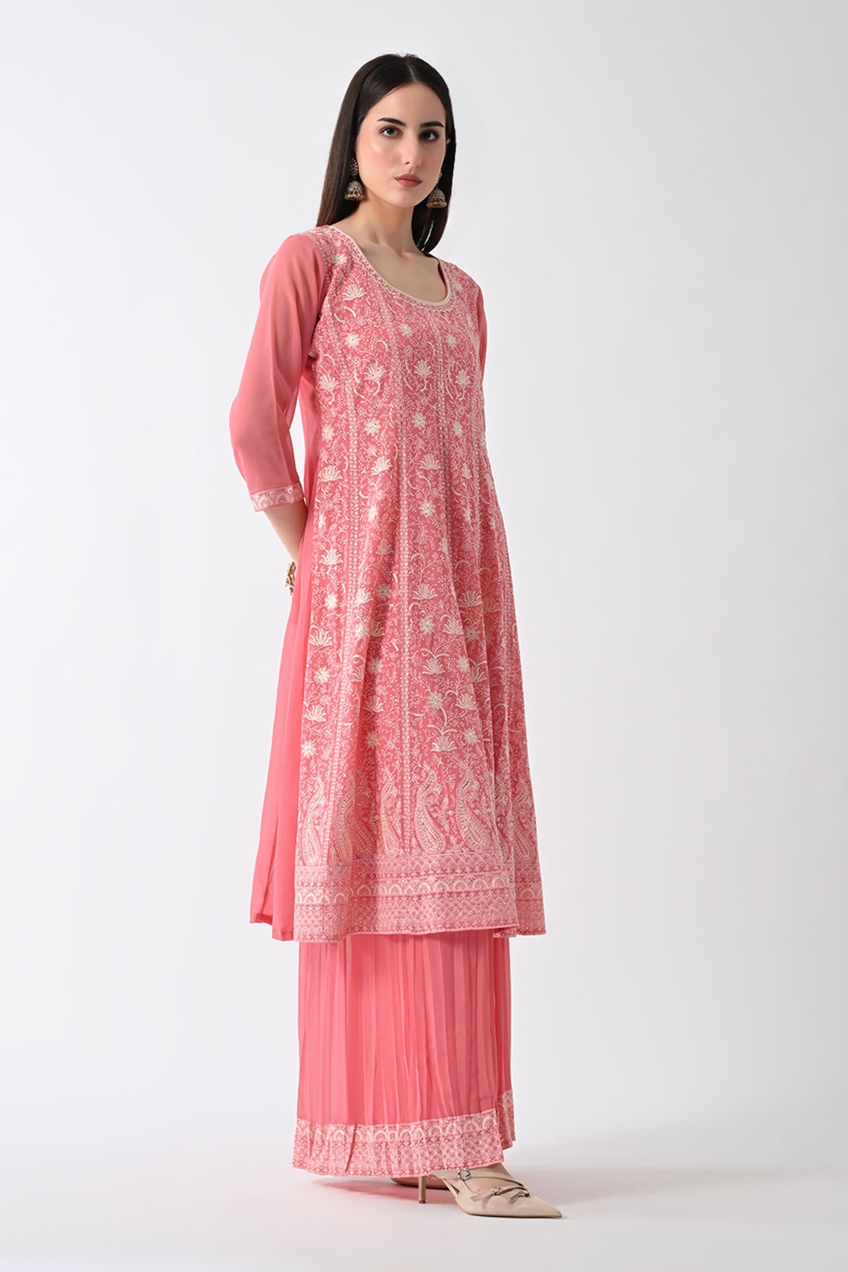 Peach Embroidered Kurta 3 Pcs Set
