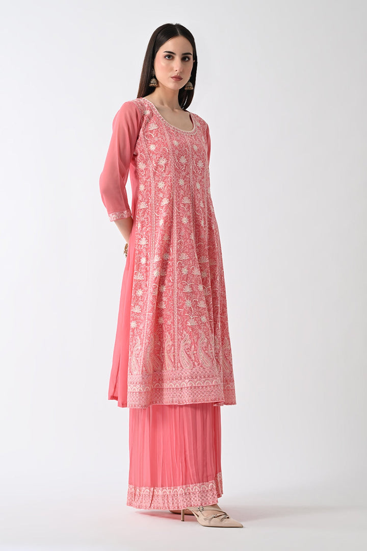 Peach Embroidered Kurta Set (3 Piece)