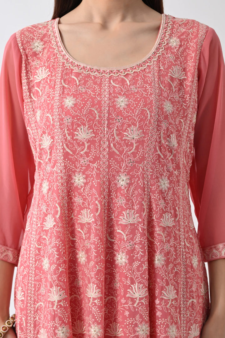 Peach Embroidered Kurta Set (3 Piece)