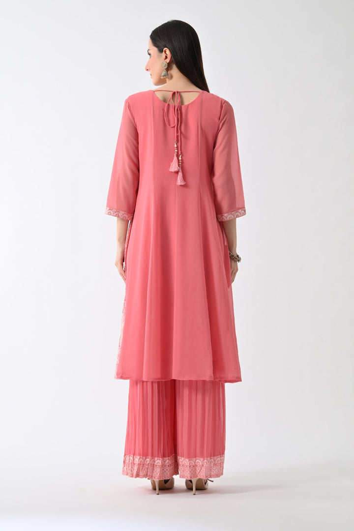 Peach Embroidered Kurta Set (3 Piece)