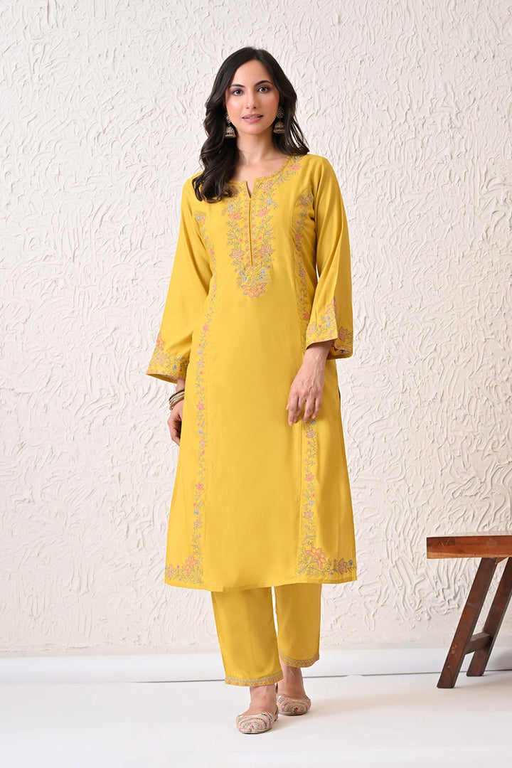 Yellow Embroidered Kurta 2 Pcs Set