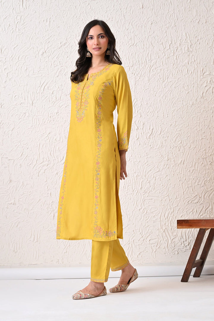 Yellow Embroidered Kurta 2 Pcs Set