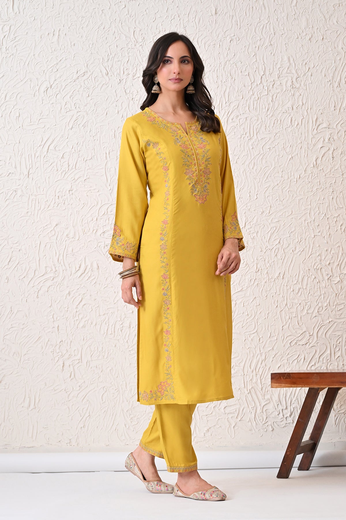 Yellow Embroidered Kurta 2 Pcs Set