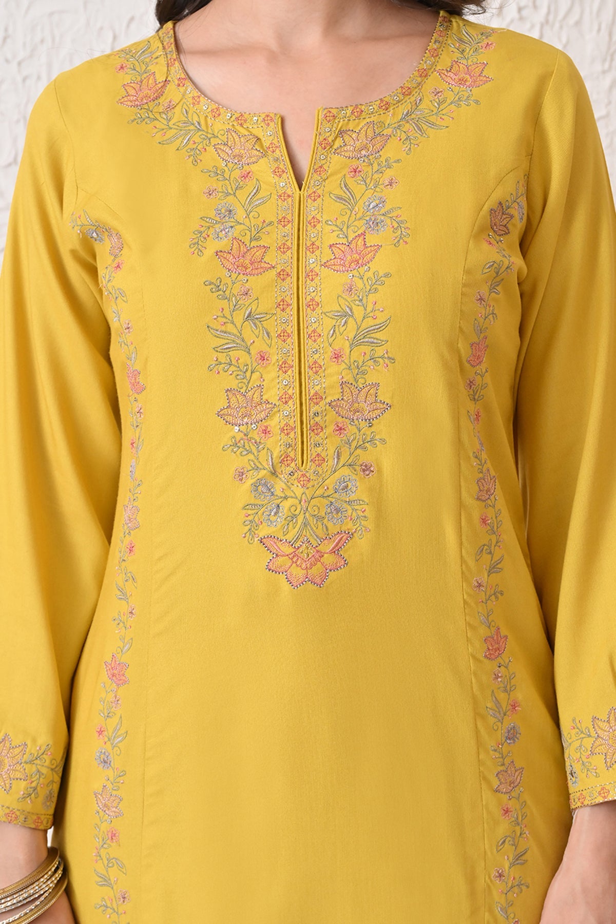 Yellow Embroidered Kurta 2 Pcs Set