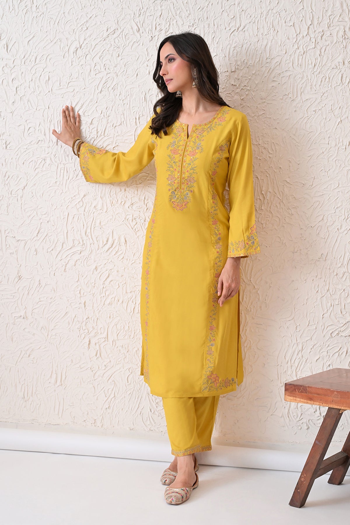 Yellow Embroidered Kurta 2 Pcs Set