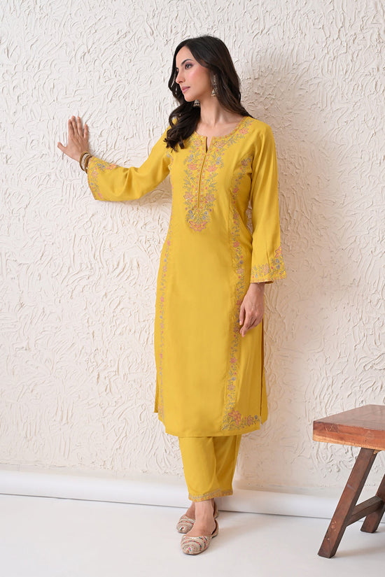 Yellow Embroidered Kurta 2 Pcs Set