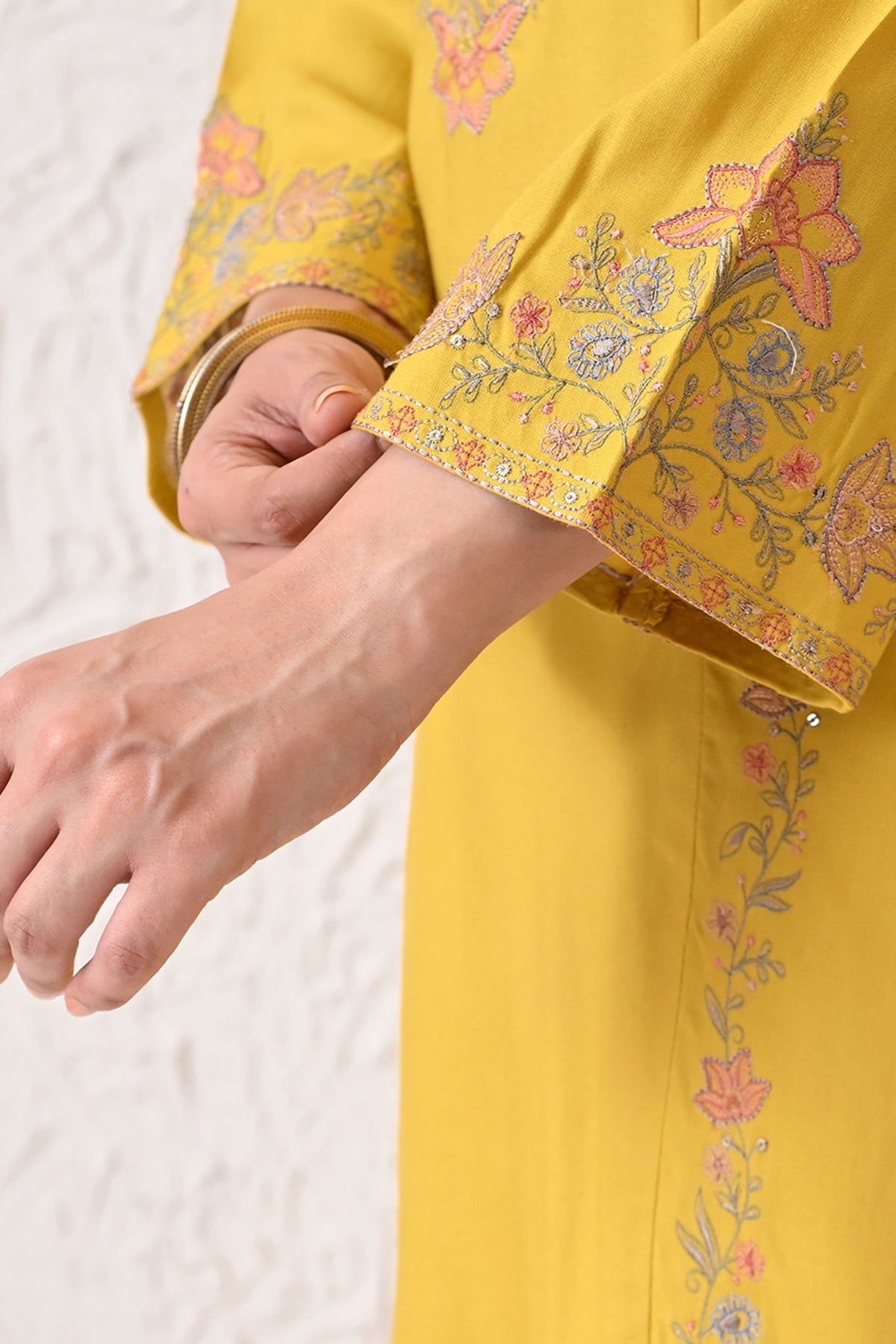 Yellow Embroidered Kurta 2 Pcs Set