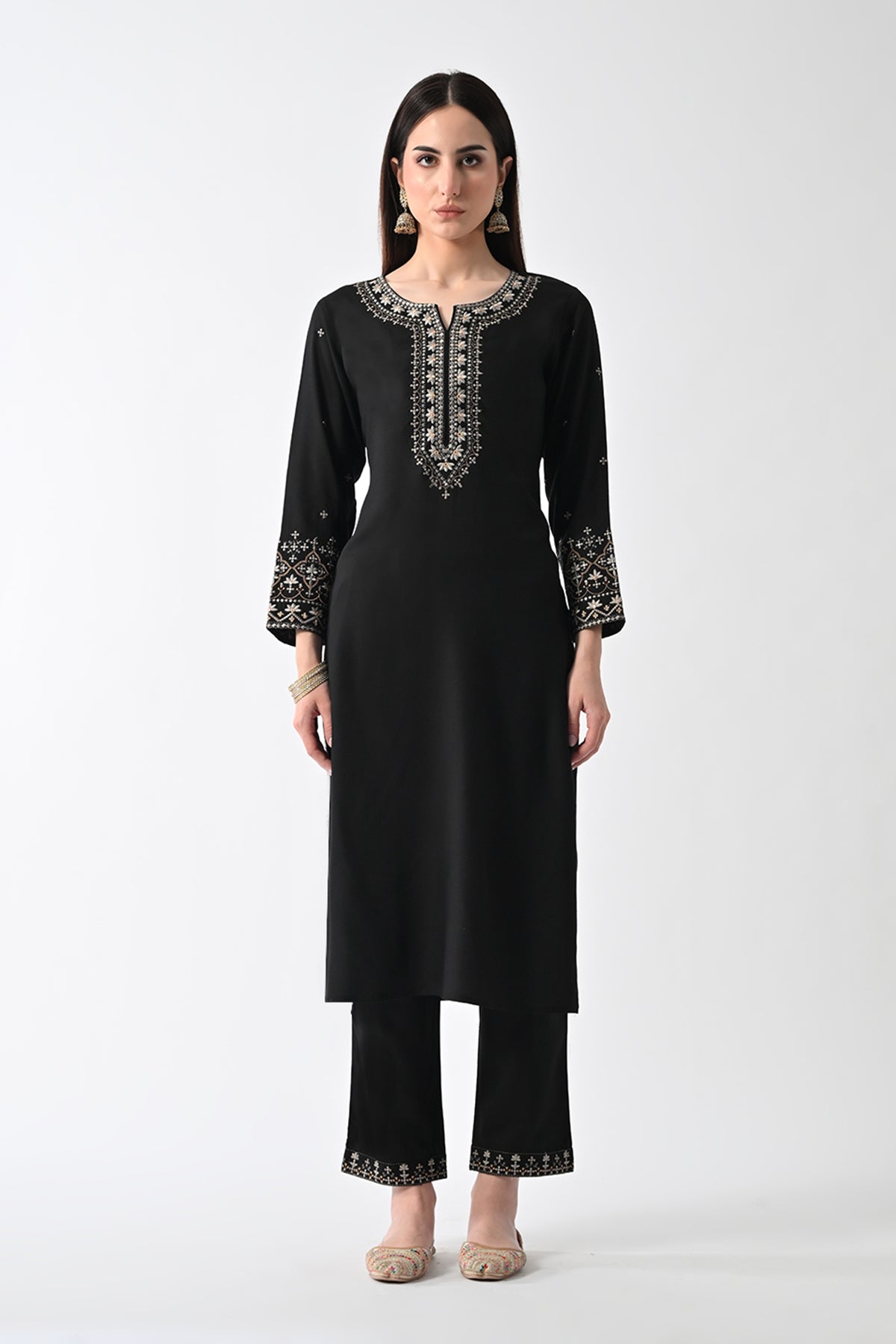 Black Embroidered Kurta 2 Pcs Set