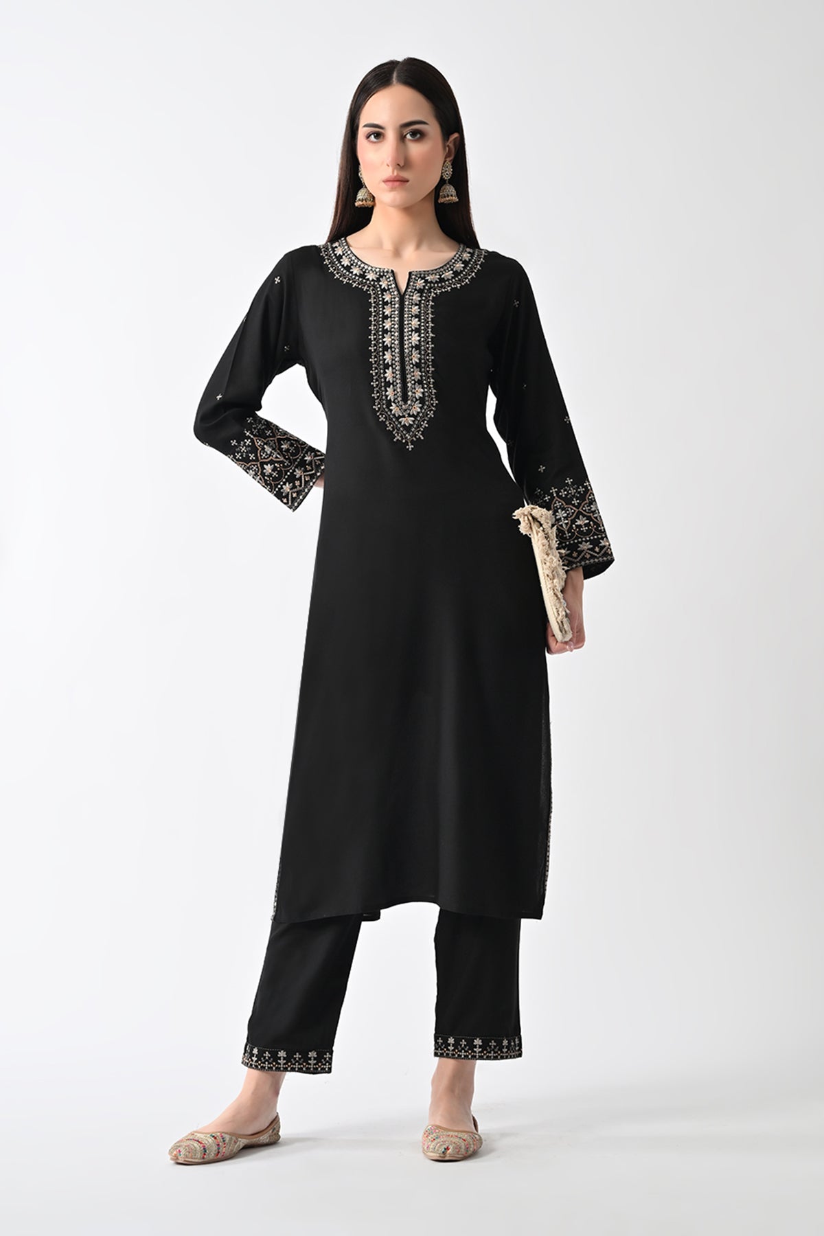 Black Embroidered Kurta 2 Pcs Set