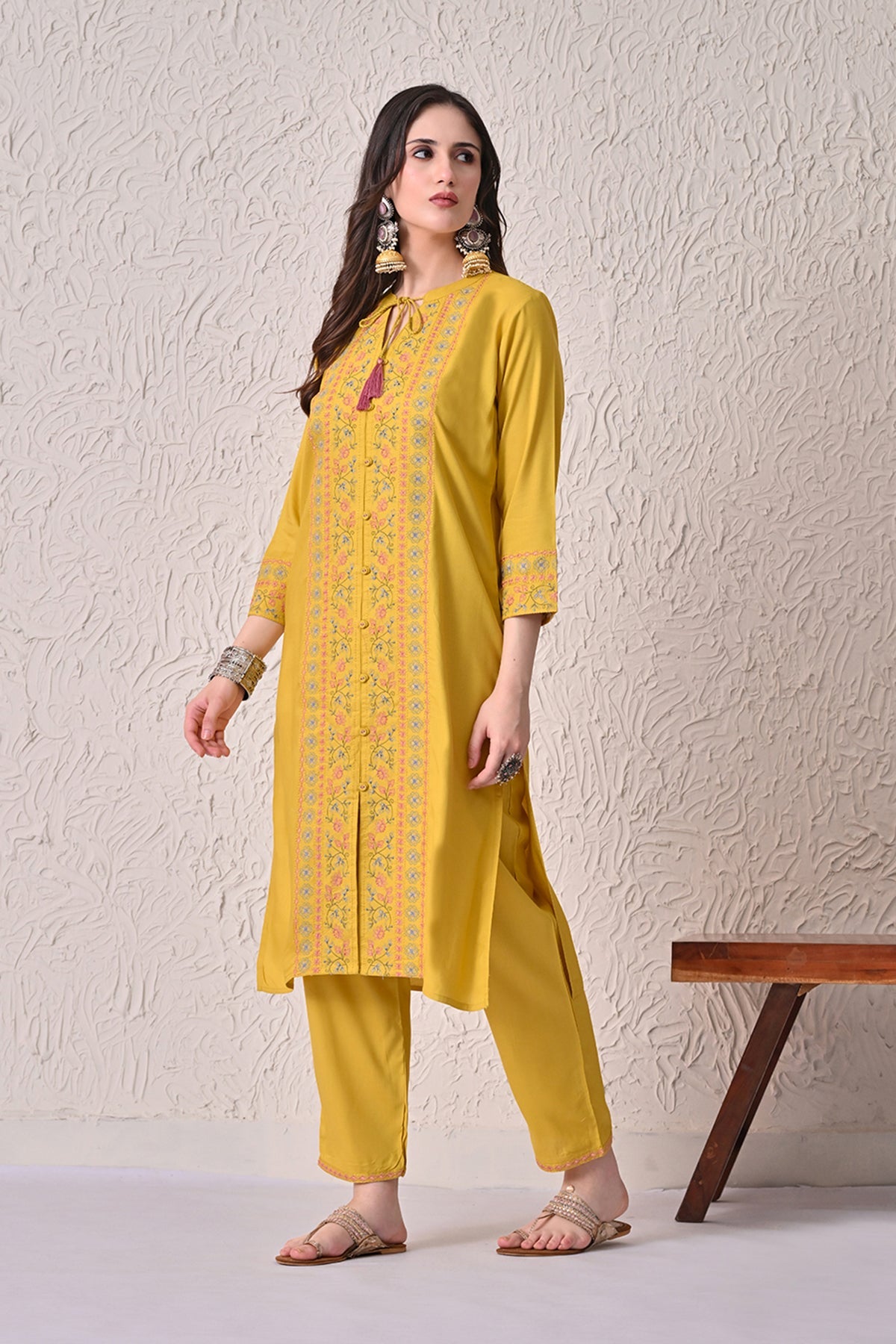 Yellow Embroidered Kurta 2 Pcs Set
