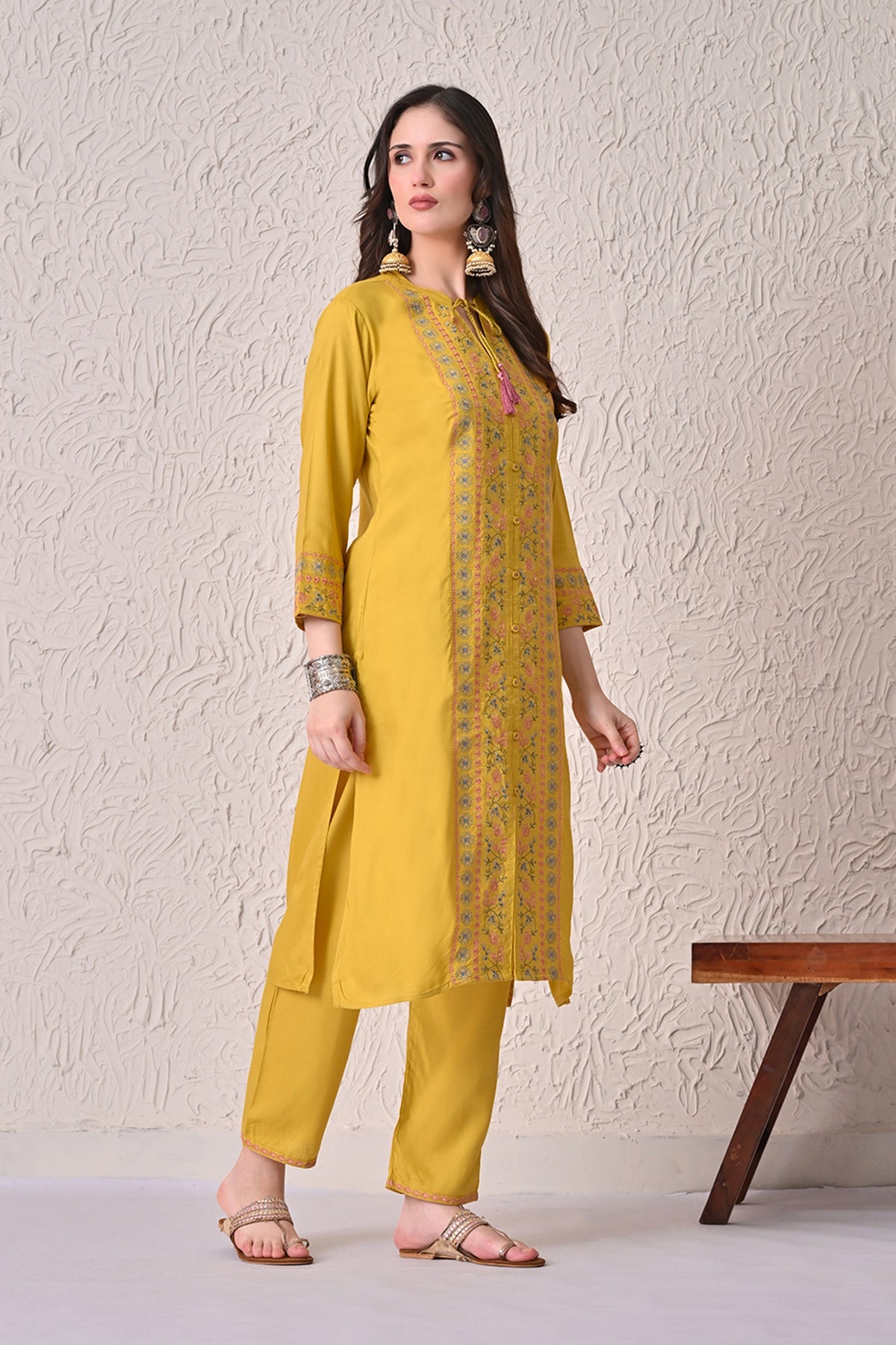 Yellow Embroidered Kurta 2 Pcs Set