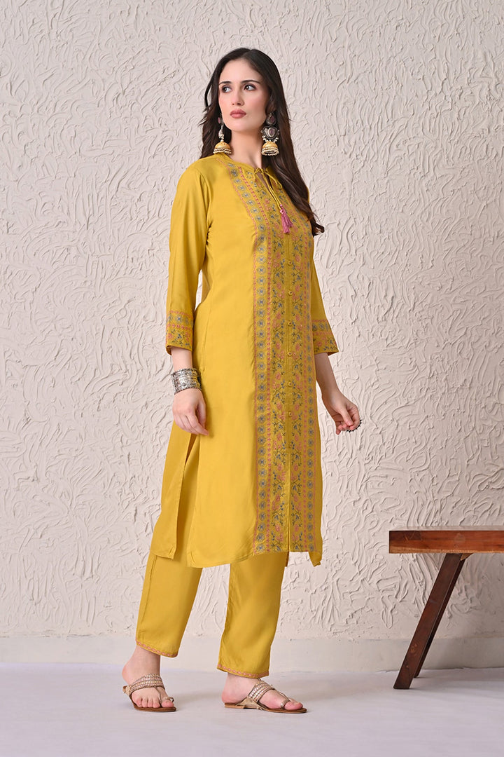 Yellow Embroidered Kurta 2 Pcs Set