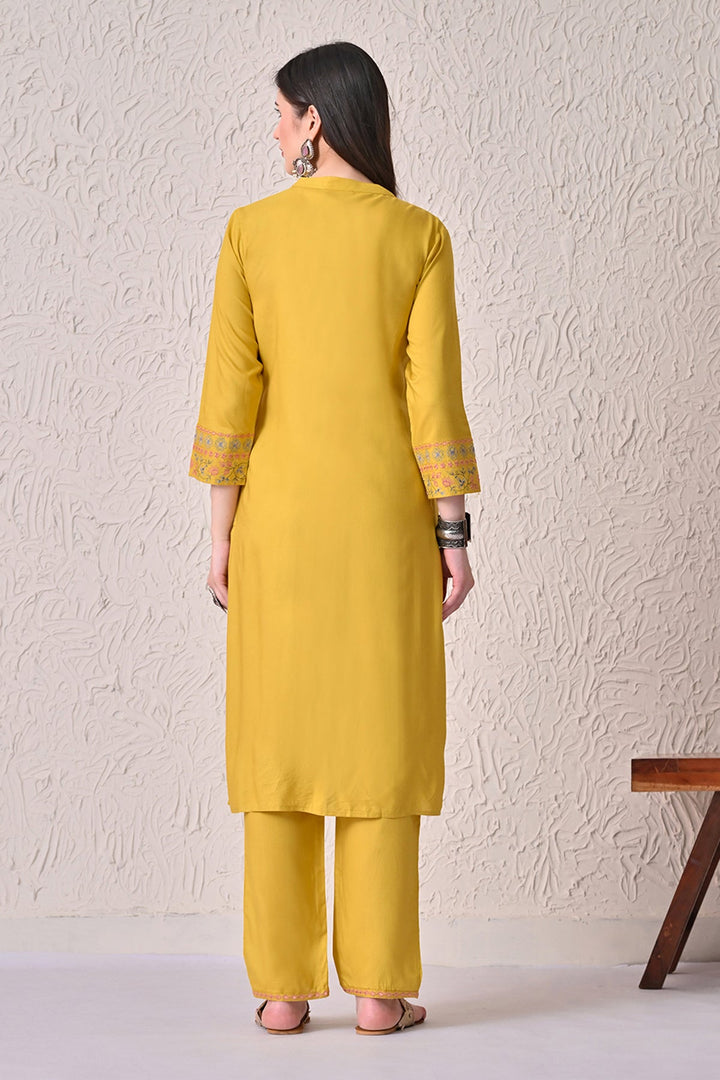 Yellow Embroidered Kurta 2 Pcs Set