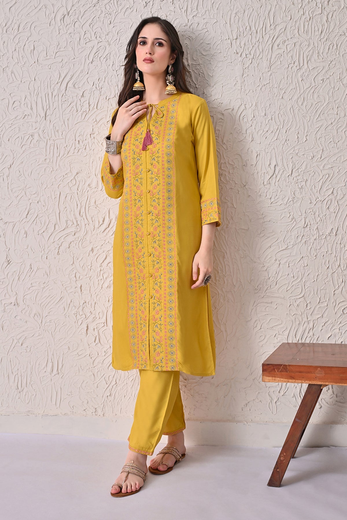 Yellow Embroidered Kurta 2 Pcs Set