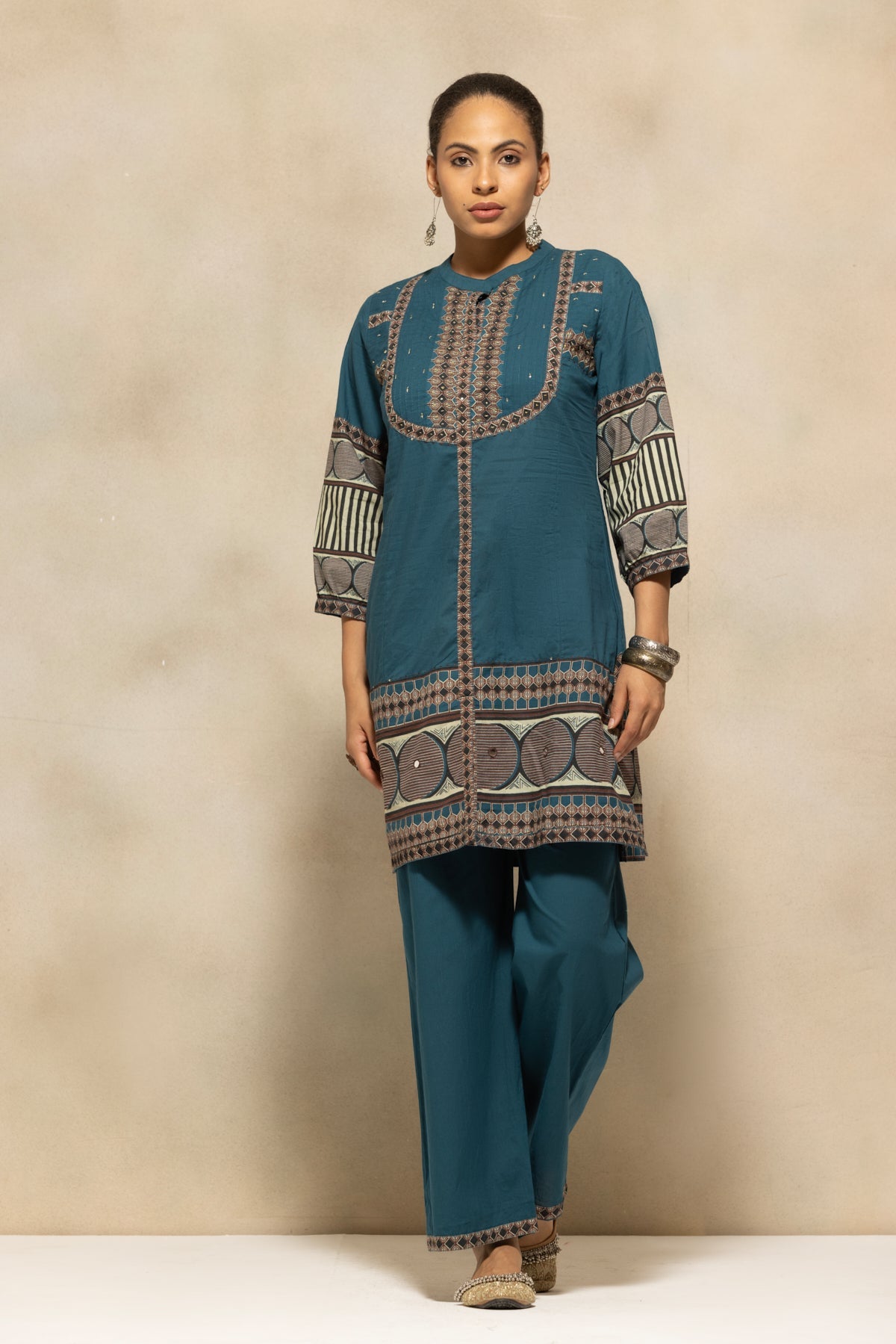 Teal Self-Design Kurta 2 Pcs Set