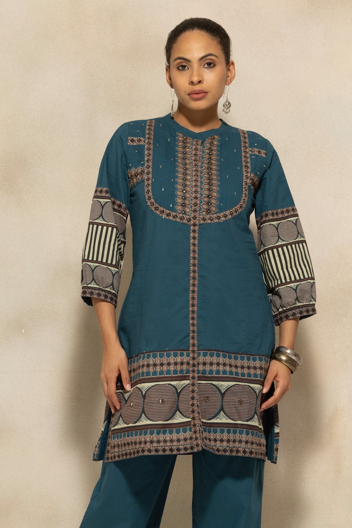 Teal Self-Design Kurta 2 Pcs Set