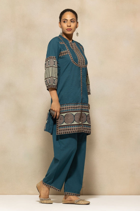 Teal Self-Design Kurta 2 Pcs Set