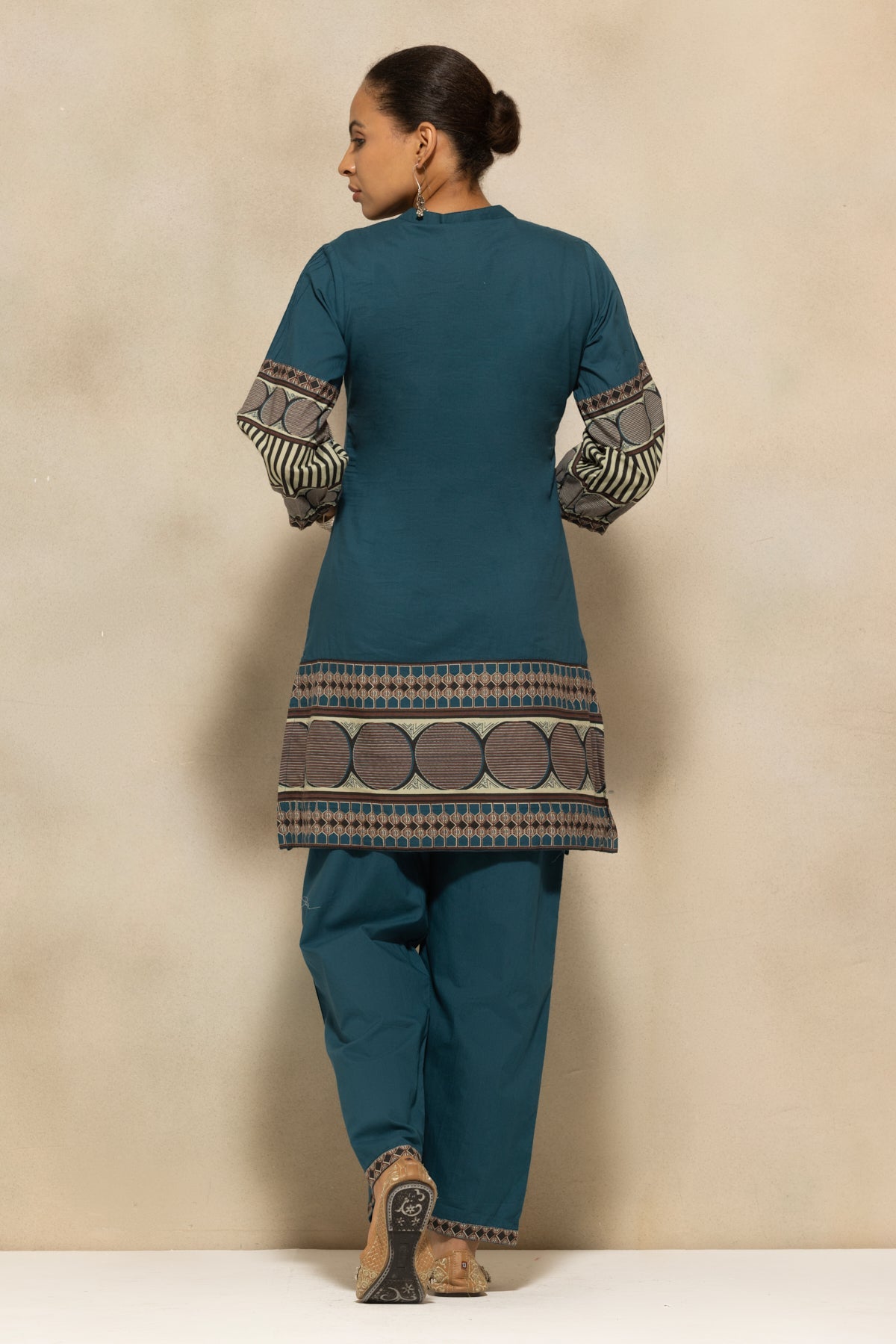 Teal Self-Design Kurta 2 Pcs Set