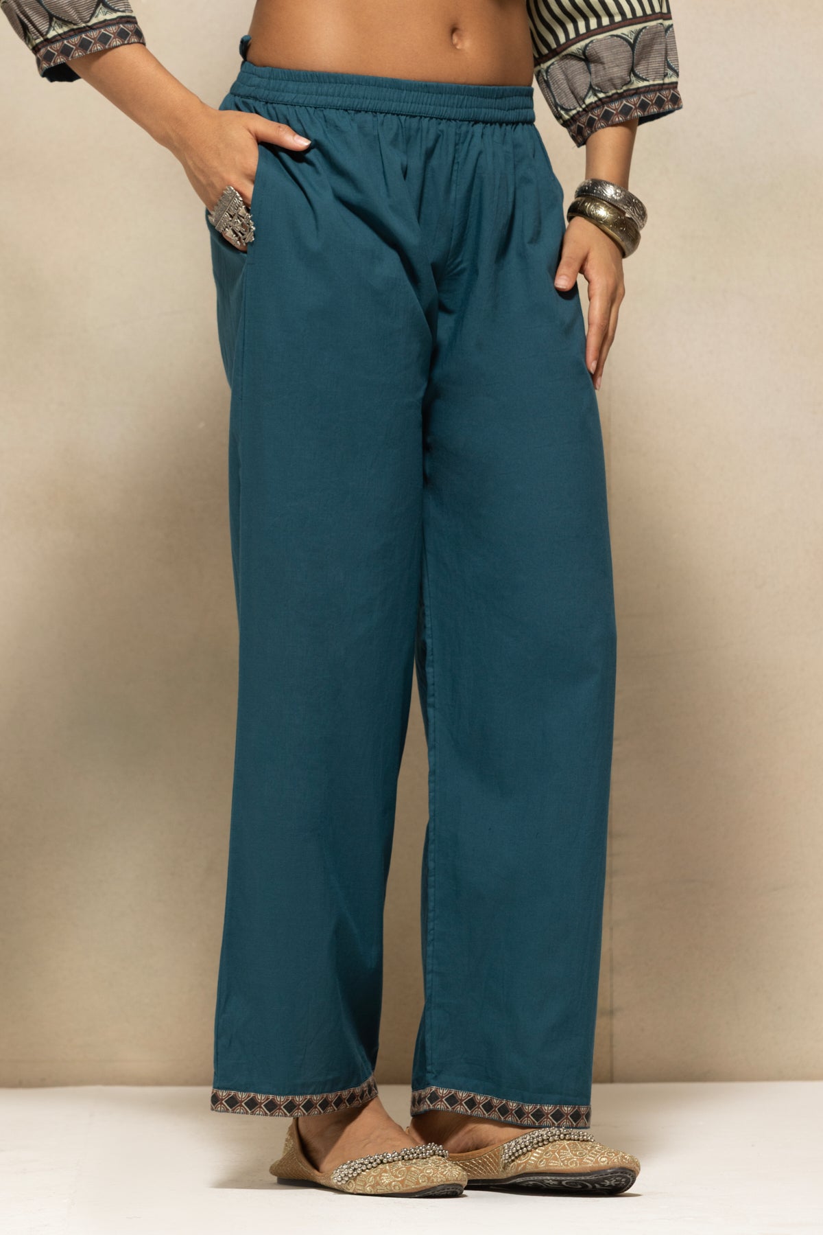 Teal Self-Design Kurta 2 Pcs Set