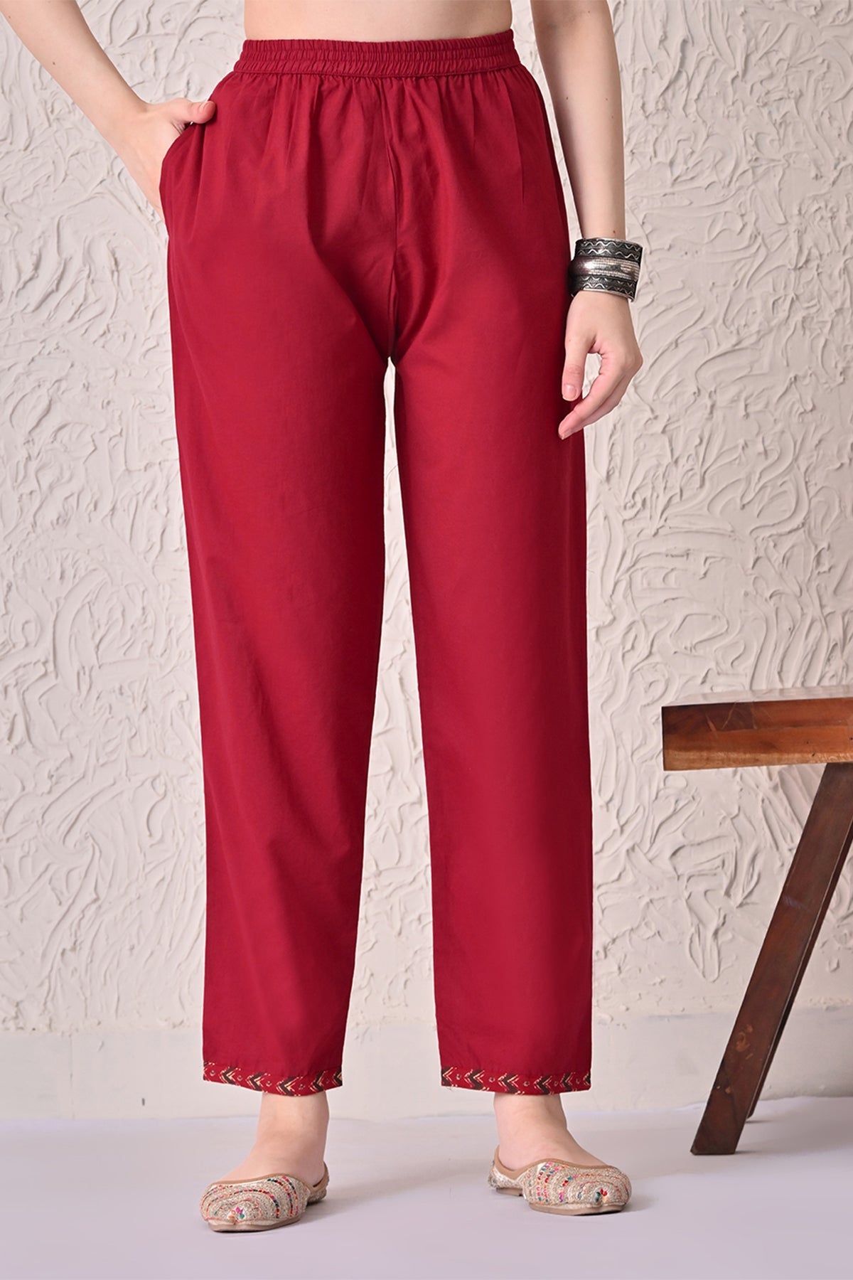 Maroon Self-Design Flared Kurta 3 Pcs Set