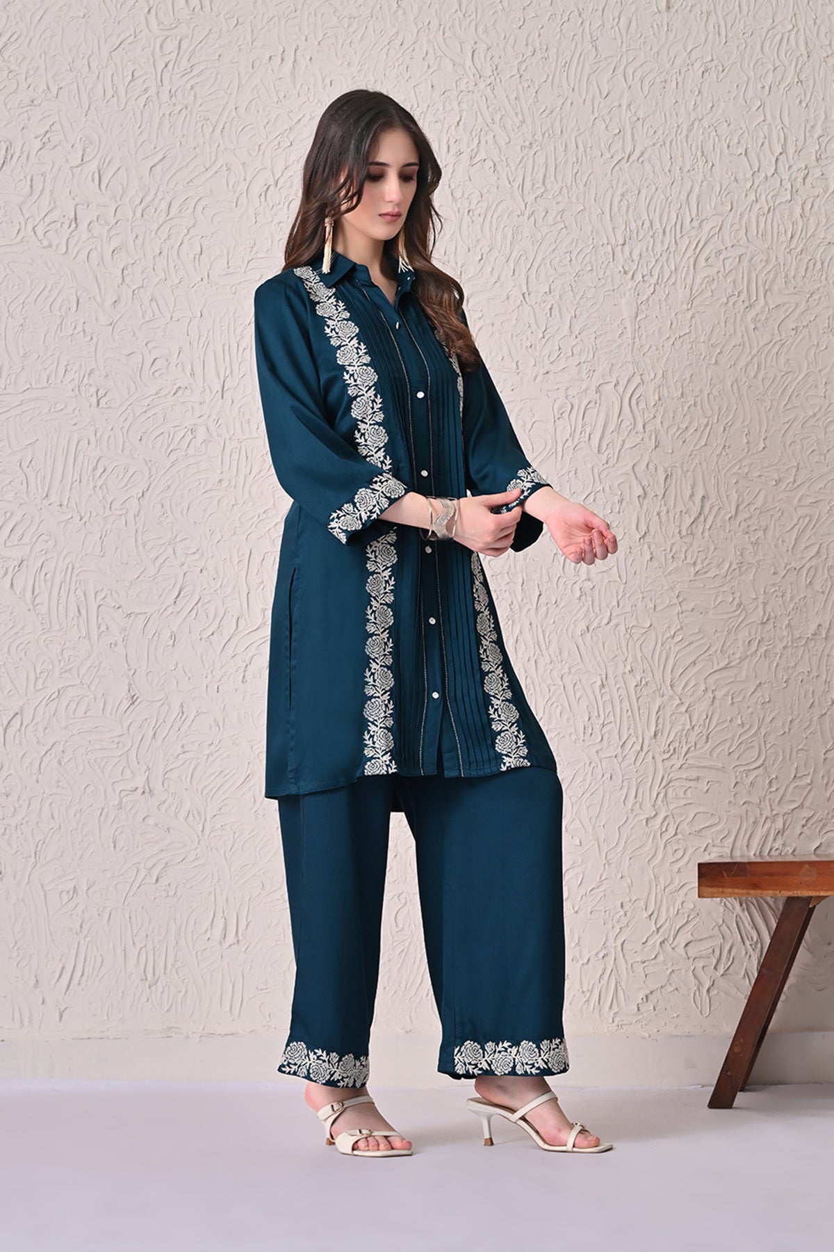 Teal Self-Design Kurta 2 Pcs Set
