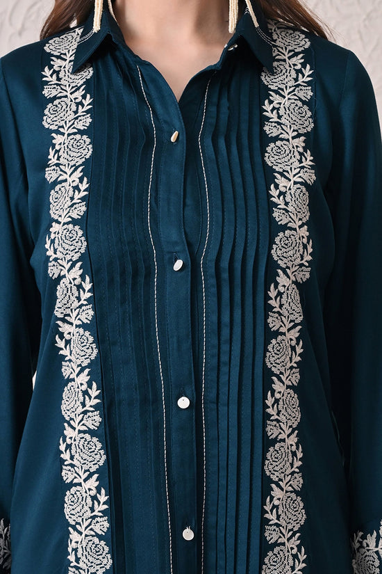 Teal Self-Design Kurta 2 Pcs Set