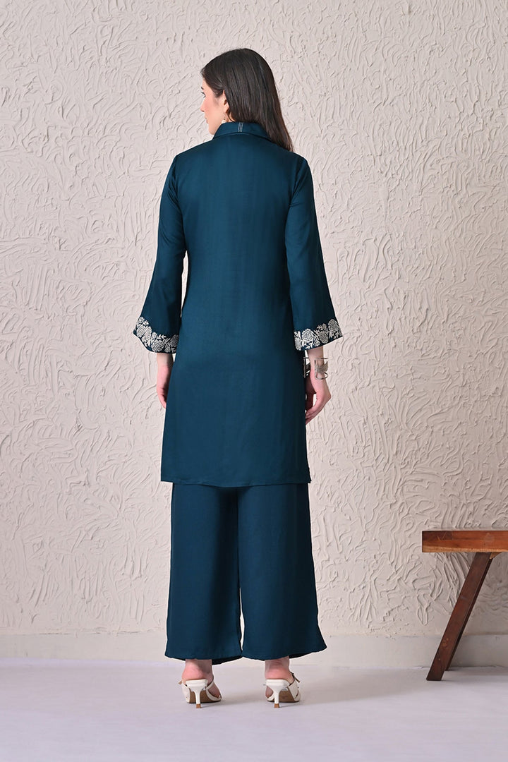 Teal Self-Design Kurta 2 Pcs Set