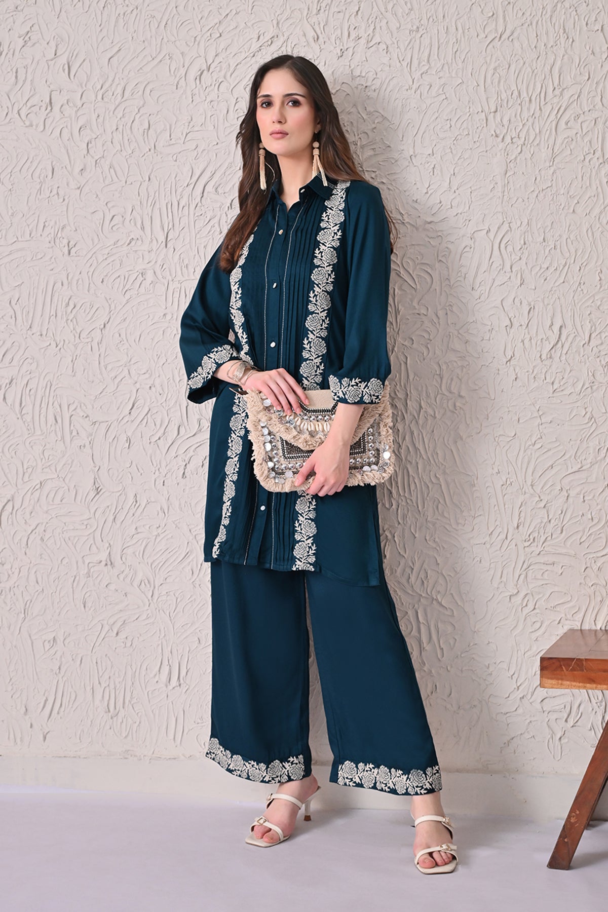 Teal Self-Design Kurta 2 Pcs Set