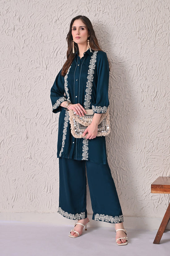 Teal Self-Design Kurta 2 Pcs Set
