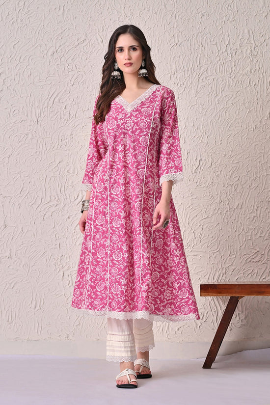 Pink Printed A-line Kurta 2 Pcs Set