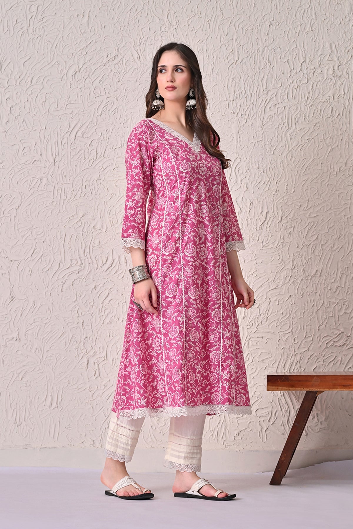 Pink Printed A-line Kurta 2 Pcs Set