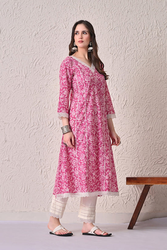Pink Printed A-line Kurta 2 Pcs Set