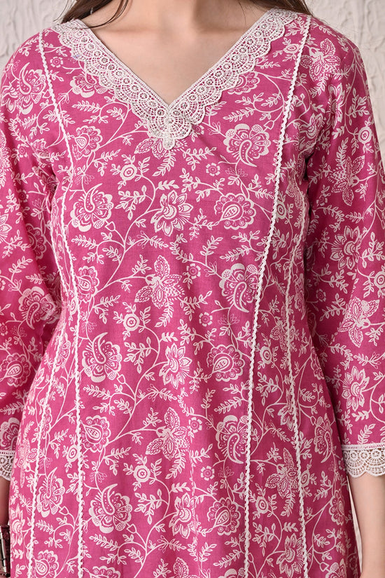Pink Printed A-line Kurta 2 Pcs Set