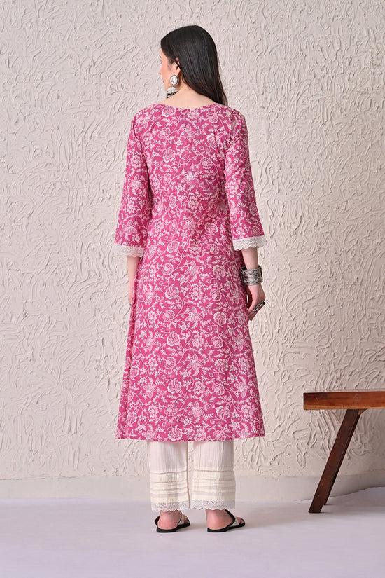 Pink Printed A-line Kurta 2 Pcs Set