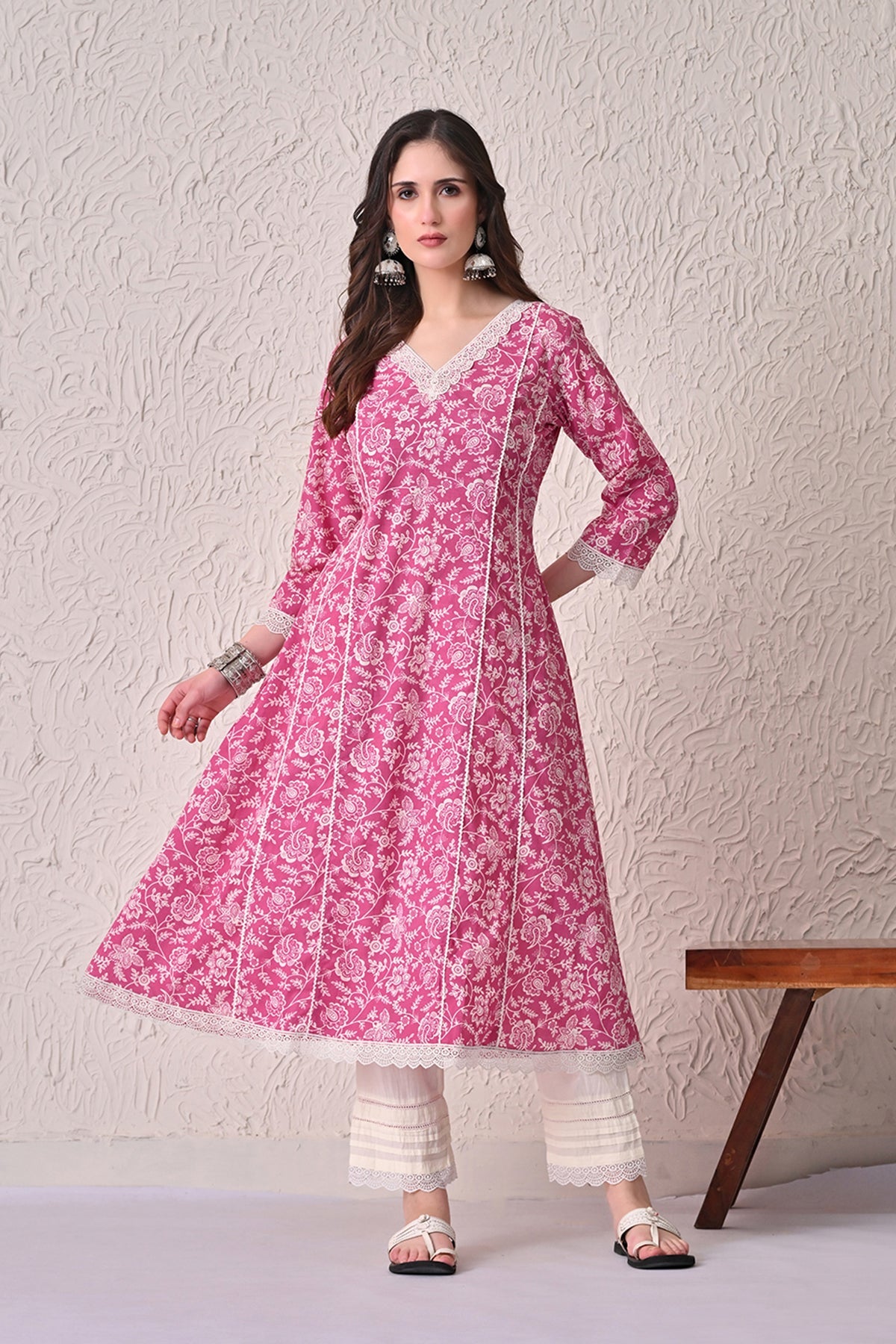 Pink Printed A-line Kurta 2 Pcs Set