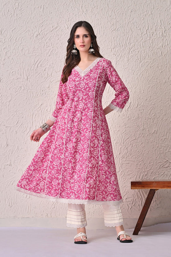 Pink Printed A-line Kurta 2 Pcs Set