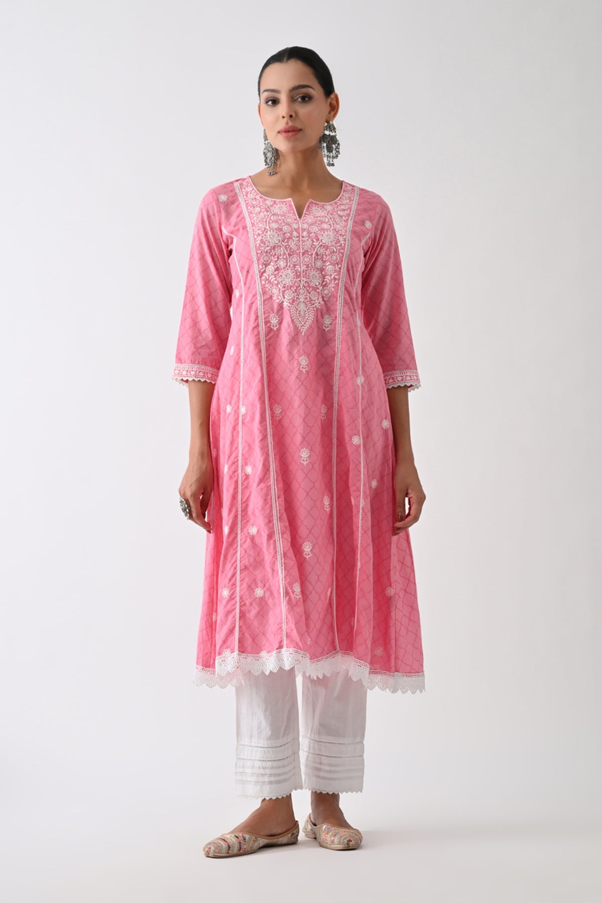 Pink Embroidered Kurta 2 Pcs Set