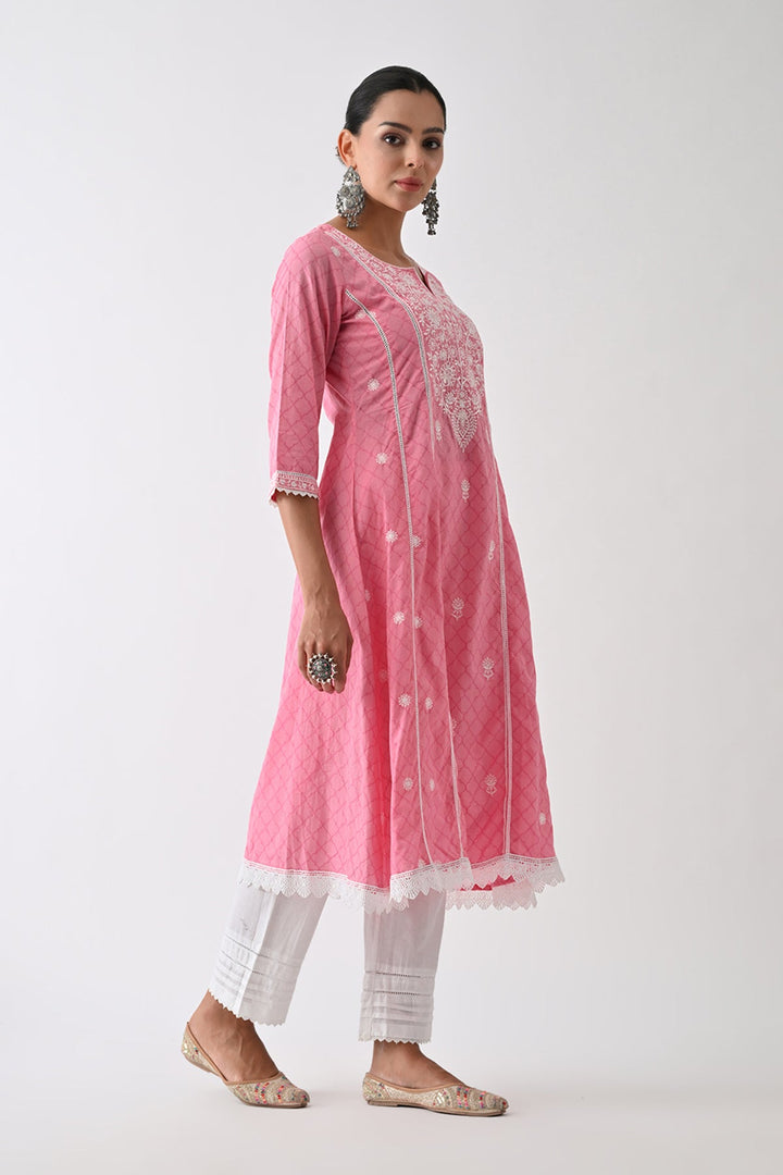 Pink Embroidered Kurta Set (2 Piece)