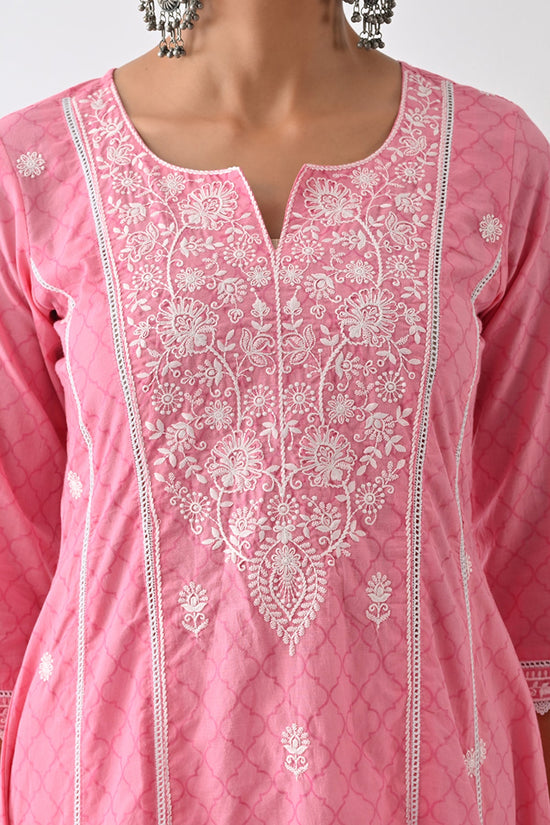 Pink Embroidered Kurta 2 Pcs Set
