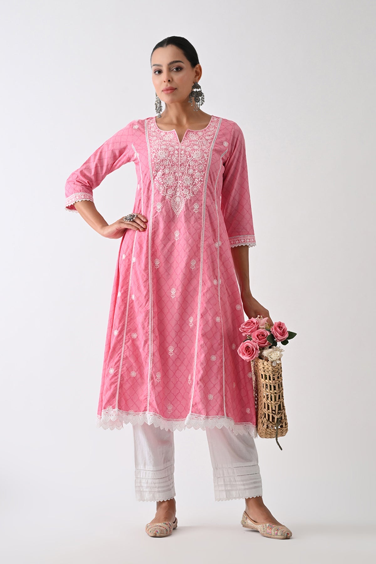 Pink Embroidered Kurta 2 Pcs Set